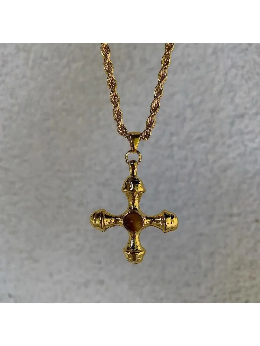 Y2k 2000s style Cyber Star Cross Pendant Gold Rope Chain Necklace. Stainless